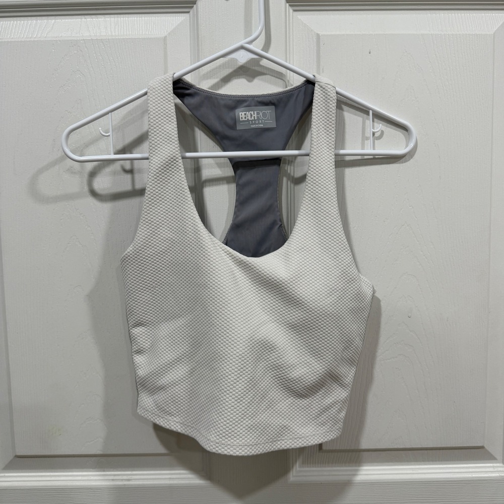 Beach Riot Sport Textured White Racerback Crop Top V-Neck Active Tank Medium
